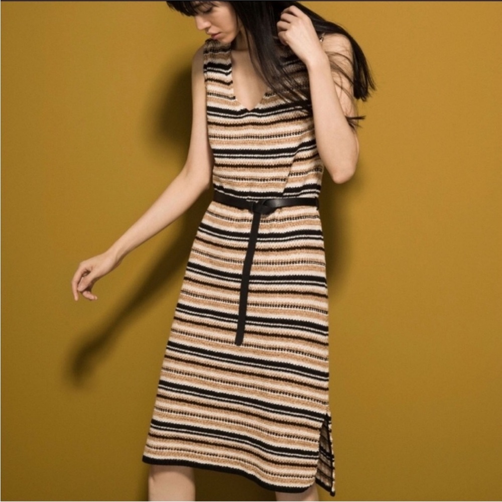 Massimo Dutti Knit Crochet Stripe Dress Size Small
